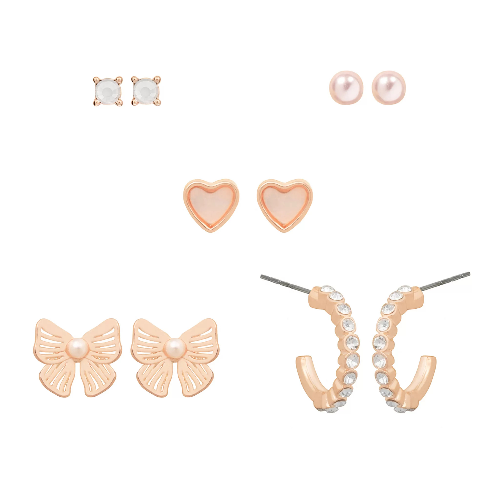 LC Lauren Conrad Love & Bows 5-Pk. Earrings Set | Kohl's