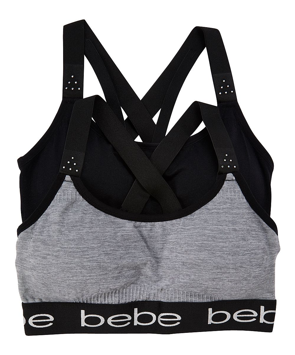 bebe Women's Bras BLK - Black & Gray Seamless Push-Up Sports Bra Set | Zulily