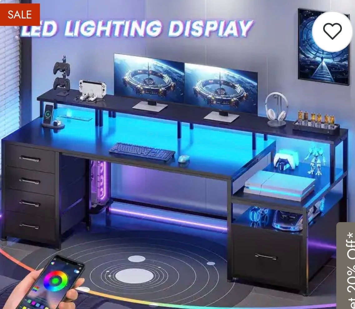 Home Computer Desk File Drawer & Power Outlet 5 Drawer Monitor Shelf - 75'' - Black

#LTKSaleAlert #LTKHome