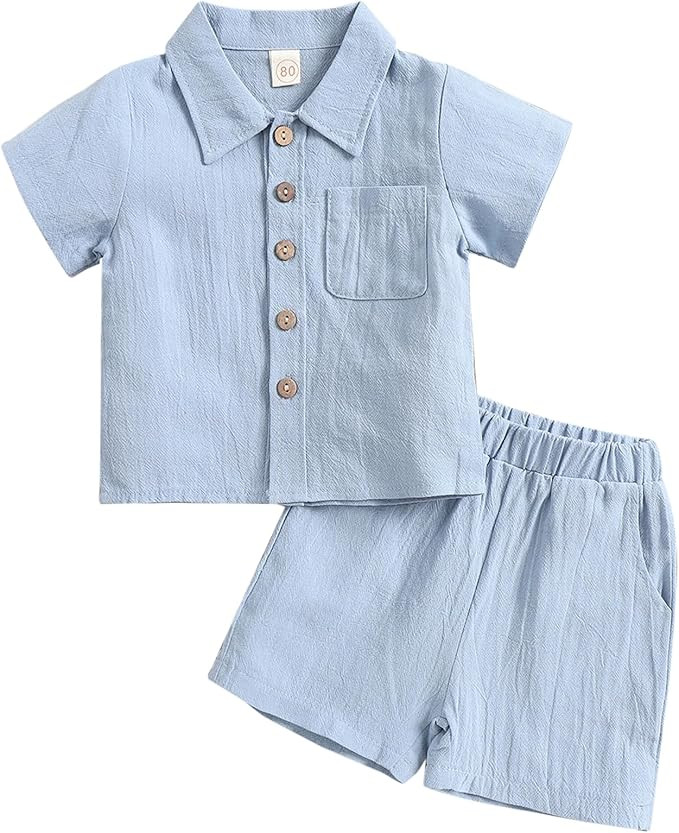 ACESTAR Toddler Baby Boys 2 Pieces Cotton Linen Set Short Sleeve Button Down Shirt and Shorts Set... | Amazon (US)