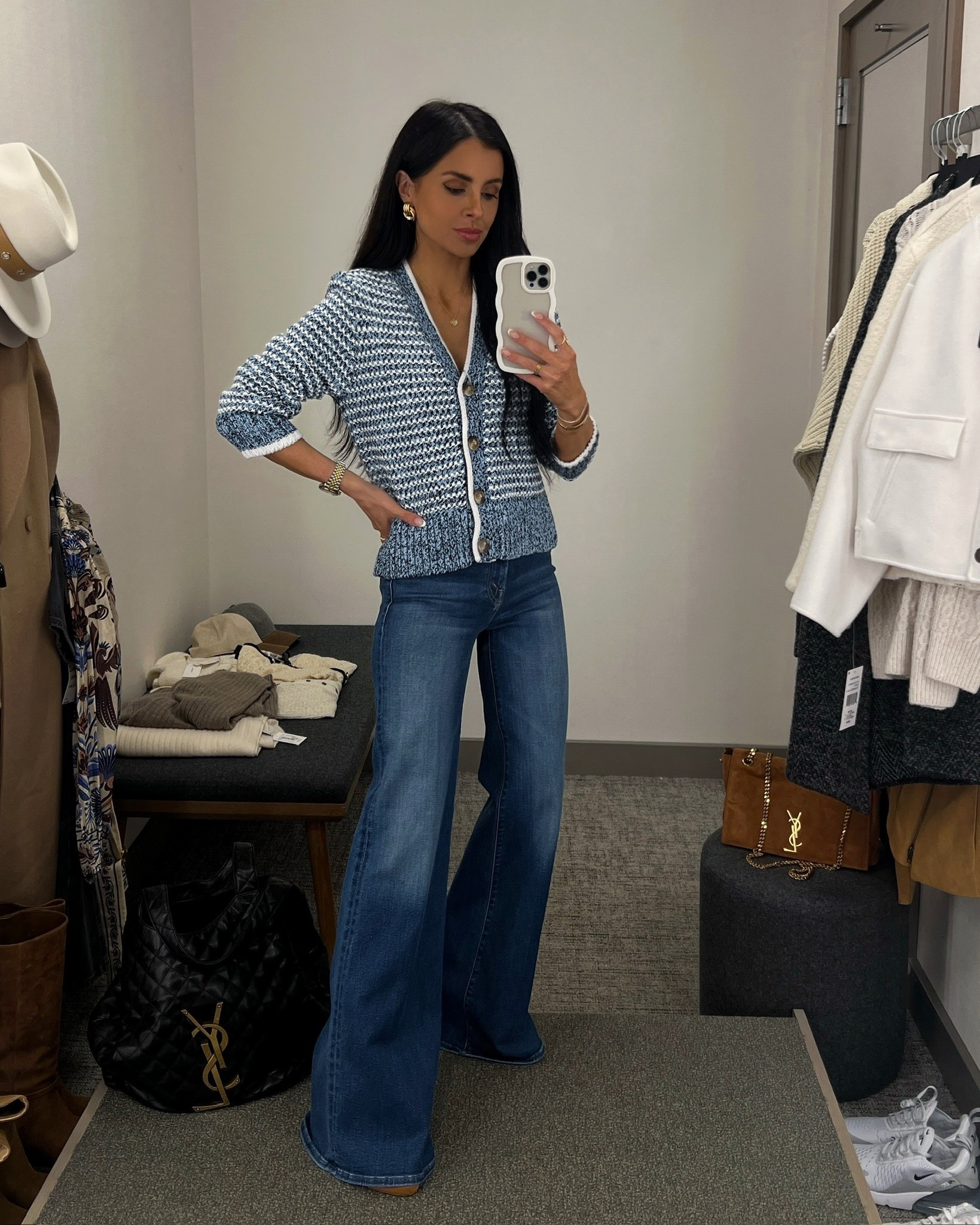 Nordstrom anniversary sale 2025
Fall outfit ideas 
Veronica beard stripe cardigan wearing an XS
Mother wide leg jeans - wearing a 24
#nordstrom #nsale 

#LTKSaleAlert #LTKStyleTip #LTKSeasonal