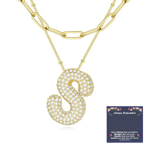 Turandoss Gold Layered Necklaces for Women - Letter S Bubble Initial Necklace Gold Necklaces for Women Layered Necklaces for Women Trendy Dainty Necklace Gold Jewelry for Women Birthday Gifts | Amazon (US)