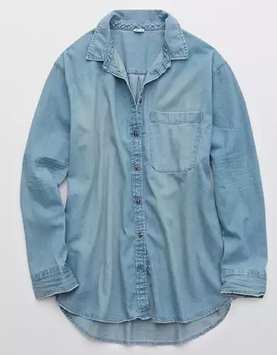 Aerie Chambray Long Sleeve Boyfriend Shirt | American Eagle Outfitters (US & CA)