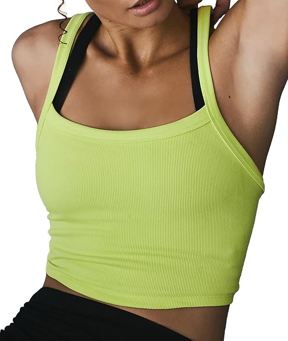 Tank Tops for Women Scoop Neck Crop Tops Athletic Workout Tops Cute Seamless Cami Ribbed Tank Top | Amazon (US)