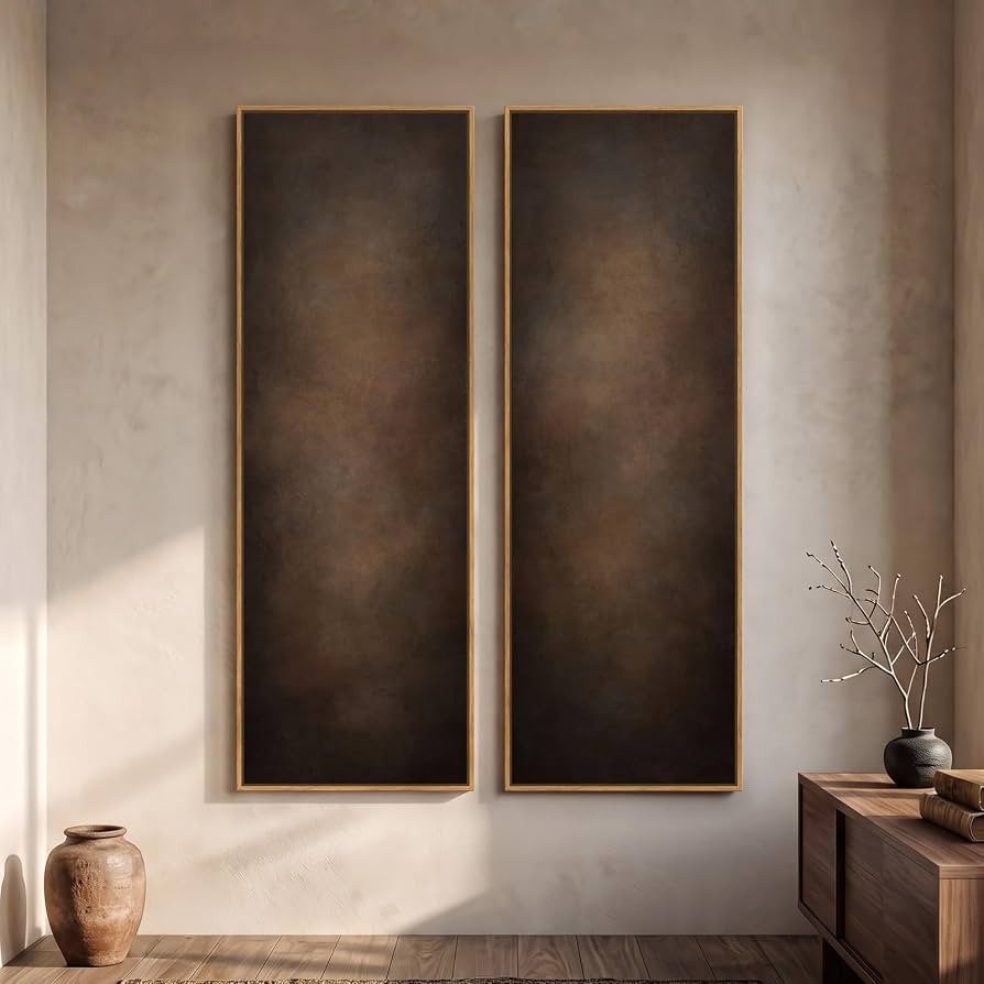 Large Framed Brown Abstract Vertical Wall Art Set for Living Room, 2 Piece | Amazon (US)