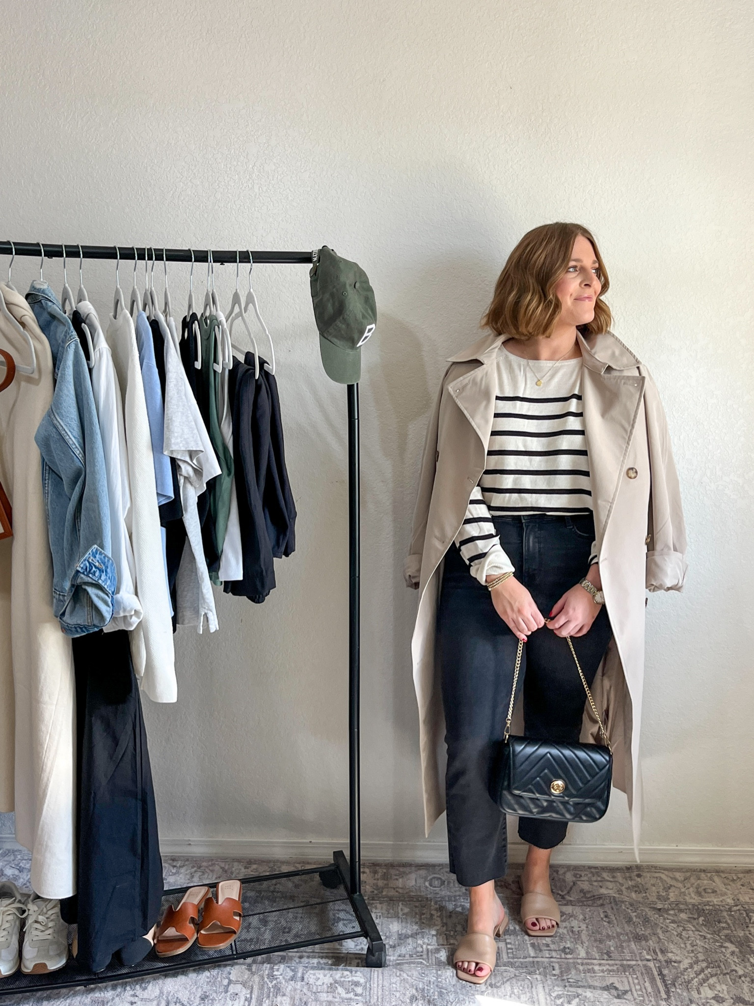 Spring Capsule// striped sweater & trench coat 

Wearing M in coat (runs big)
L in sweater 

#LTKmidsize #LTKfindsunder50