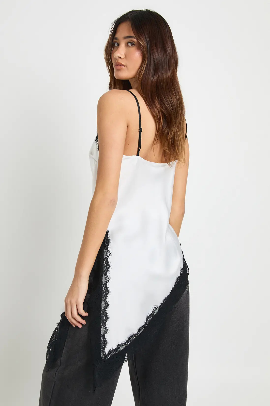 Satin Lace Contrast Longline Cami | boohoo (US & Canada)