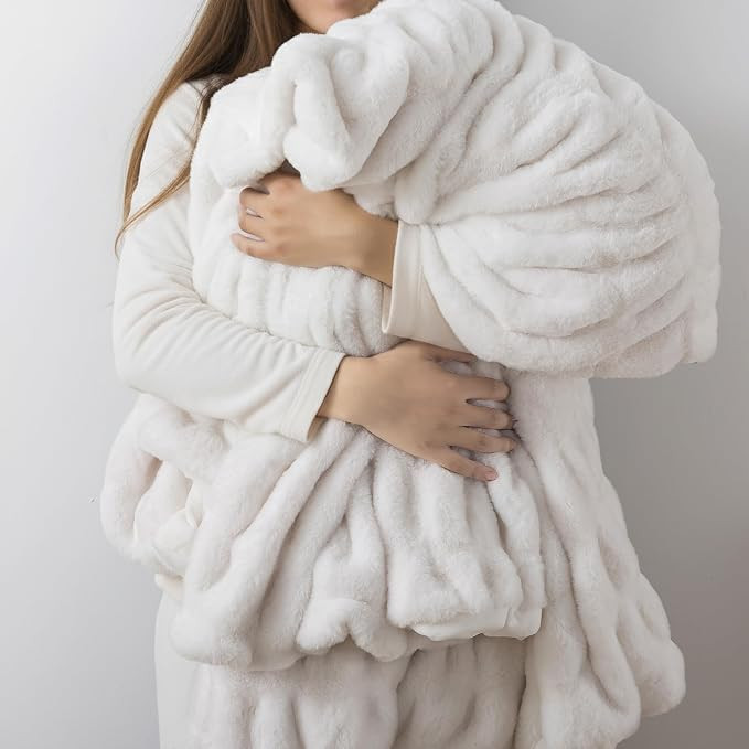 WDCOZY Ruched Faux Fur Throw Blanket Soft Cozy Fluffy Luxurious Blankets Couch Bed Sofa Chair Hom... | Amazon (US)