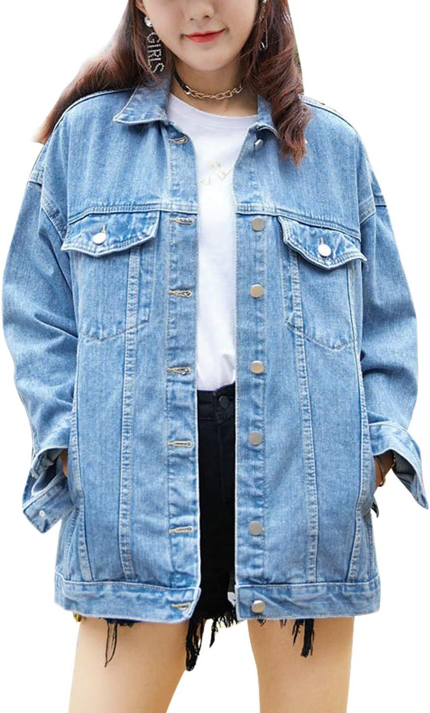 Omoone Women's Oversized Mid Long Denim Jacket Jean Biker Coat | Amazon (US)