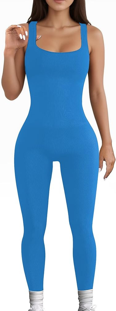 AURUZA Jumpsuit for Women Workout Seamless Jumpsuits Yoga Ribbed One Piece Tank Tops Rompers Slee... | Amazon (US)
