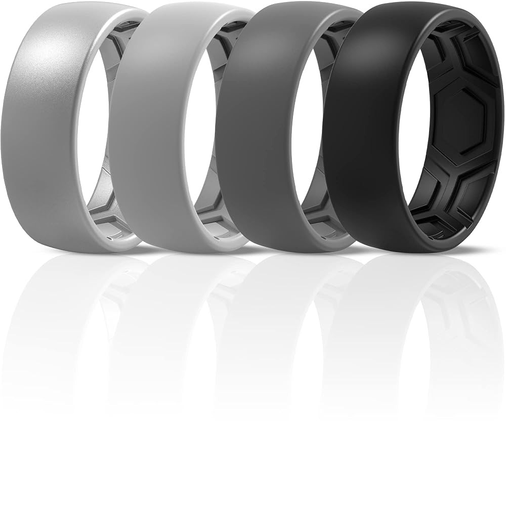 ThunderFit Men's Patterned Silicone Rings, 8mm Wide 2.2mm Thick Rubber Bands,Variety Multipack 1,... | Amazon (US)