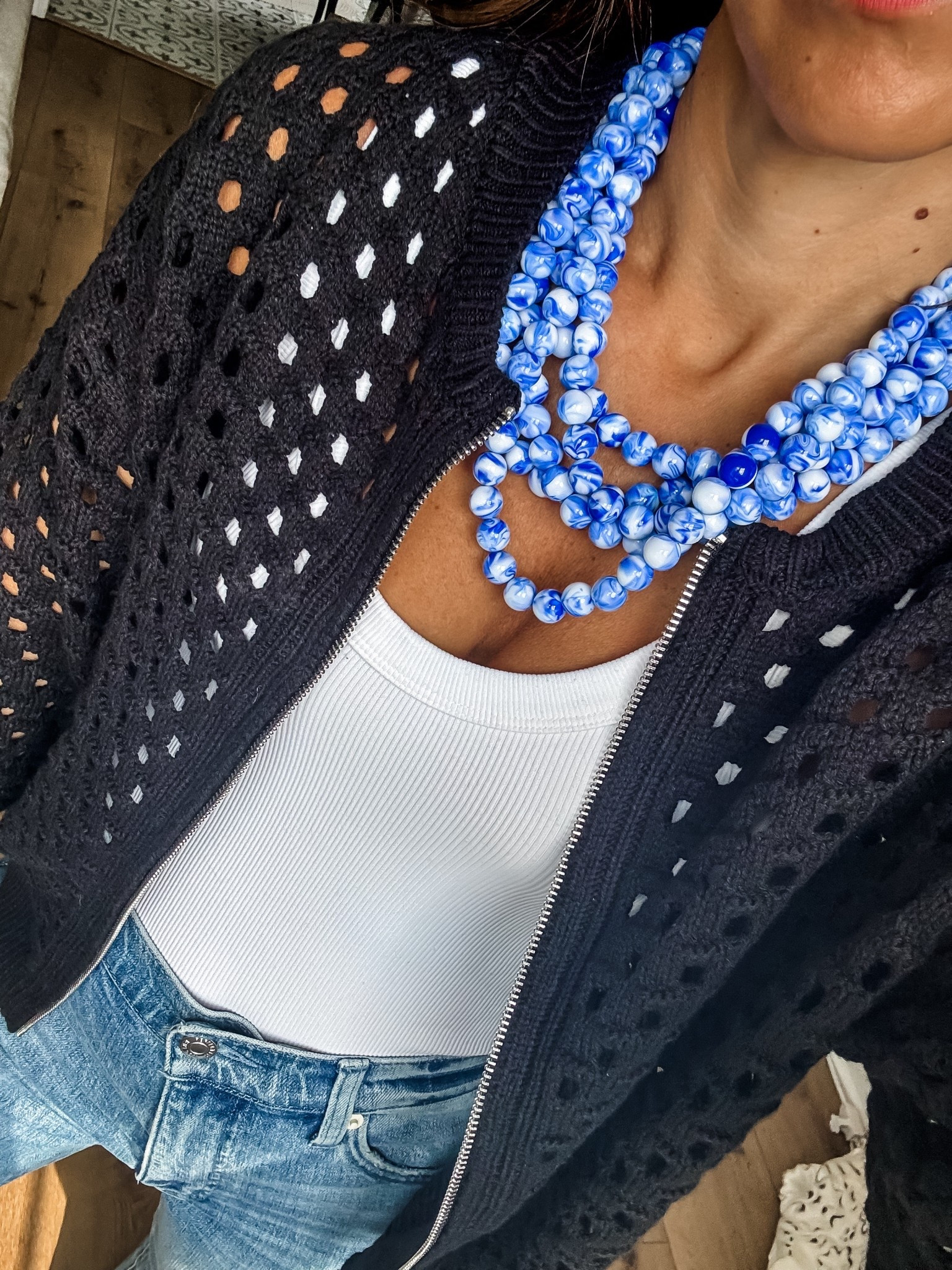 Studio 4 code TAMMY10. Small crochet cardigan. Statement necklace.

#LTKFindsUnder100 #LTKOver40