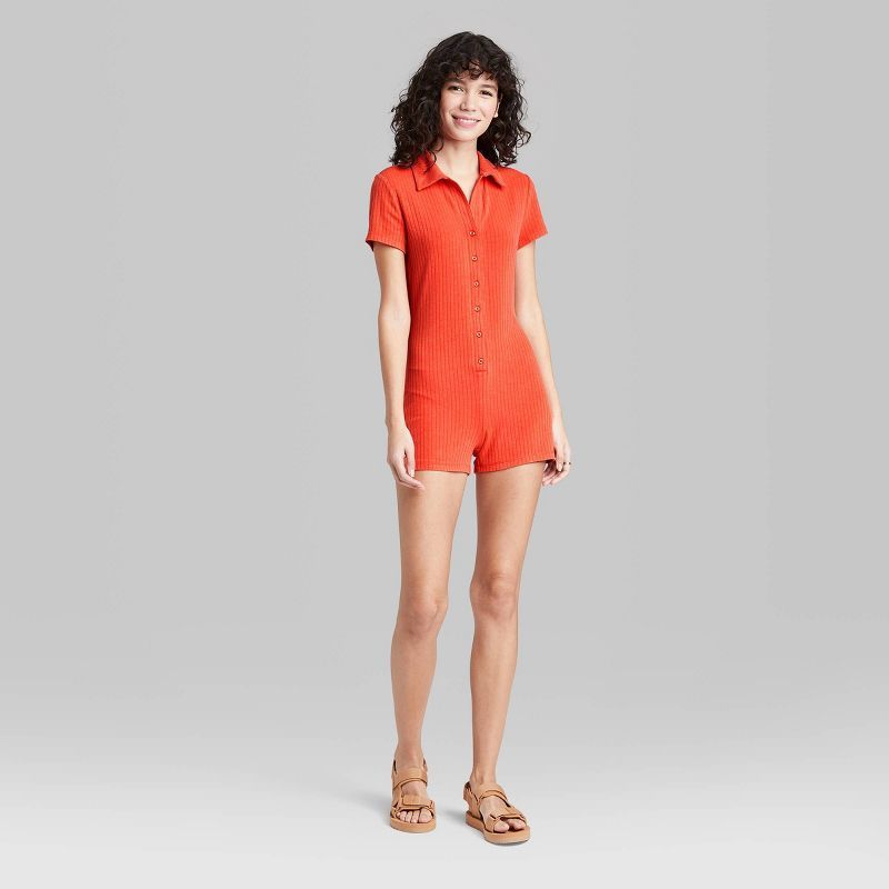 Women's Short Sleeve Button-Front Romper - Wild Fable™ | Target