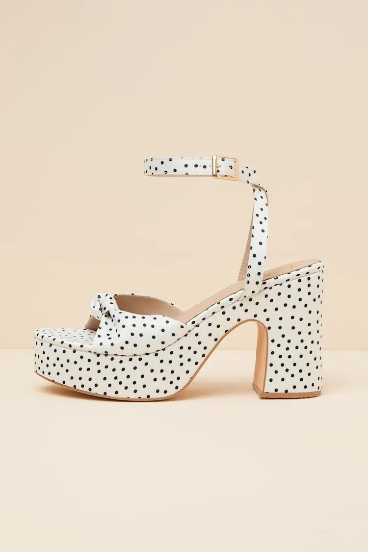 Rosamond White Polka Dot Knotted Platform High Heel Sandals | Lulus