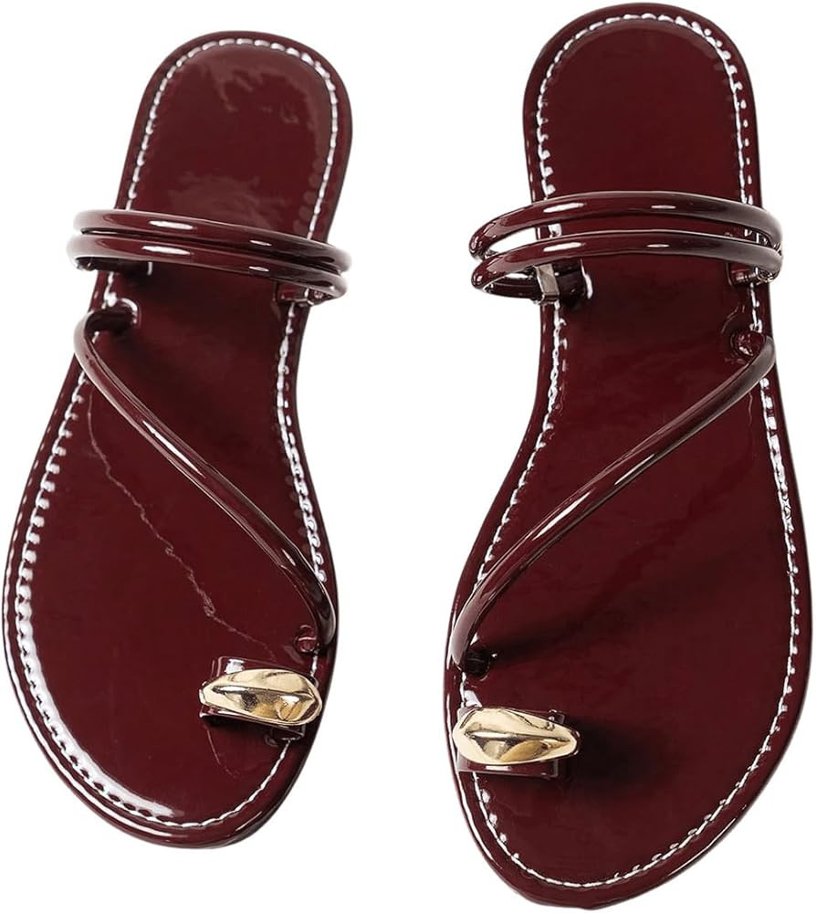 Verdusa Women's Metallic Open Toe Thong Sandals Summer Strappy Flat Sandals | Amazon (CA)