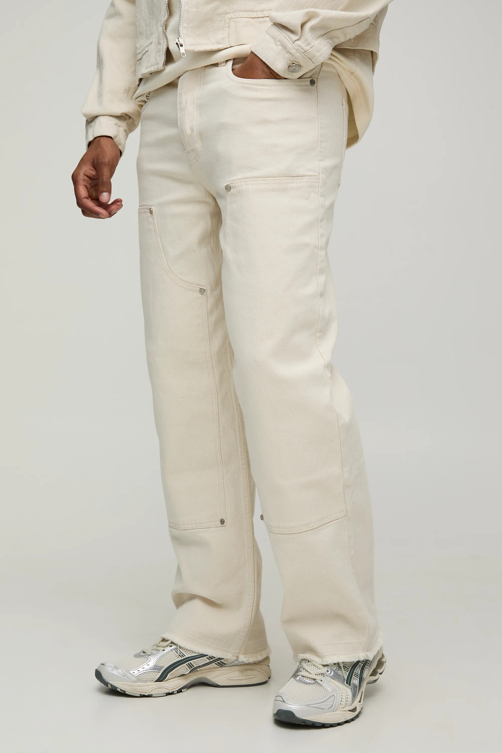 Relaxed Herringbone Twill Carpenter Pants | boohooMAN (US & Canada)