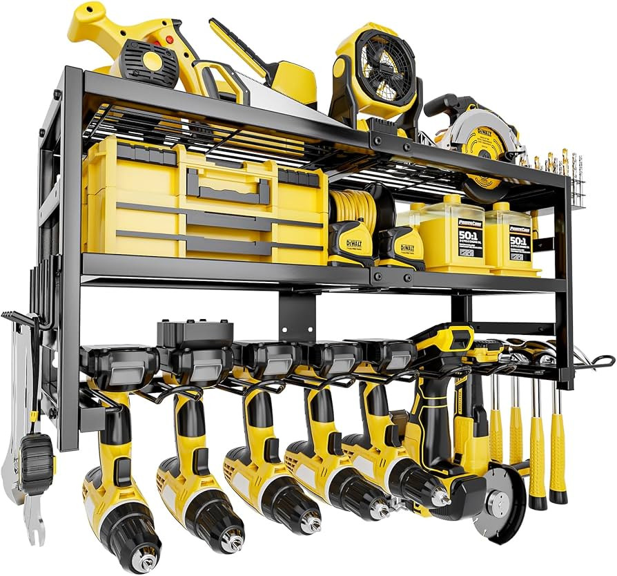Power Tool Organizer Wall Mount Heavy Duty 320 lbs, 3 Layers Storage Rack with 9 Drill Holders & ... | Amazon (US)