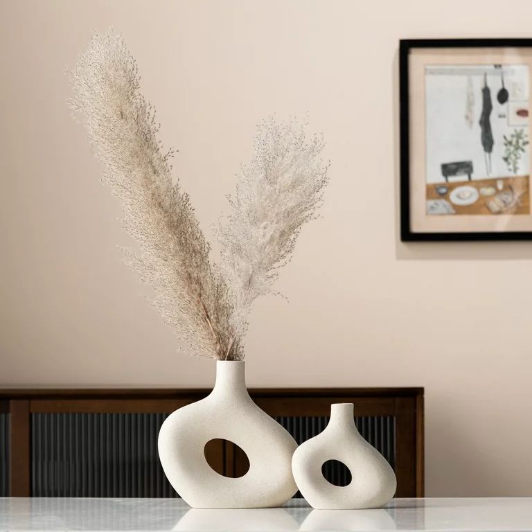 Kimisty Ceramic Hollow Donut Vase Set 2, Off White Pampas Vases for Decor, Nordic Minimalist Deco... | Walmart (US)