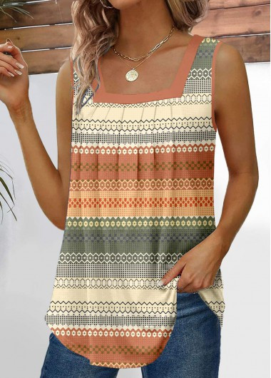 Multi Color Pleated Striped Square Neck Tank Top | modlily.com