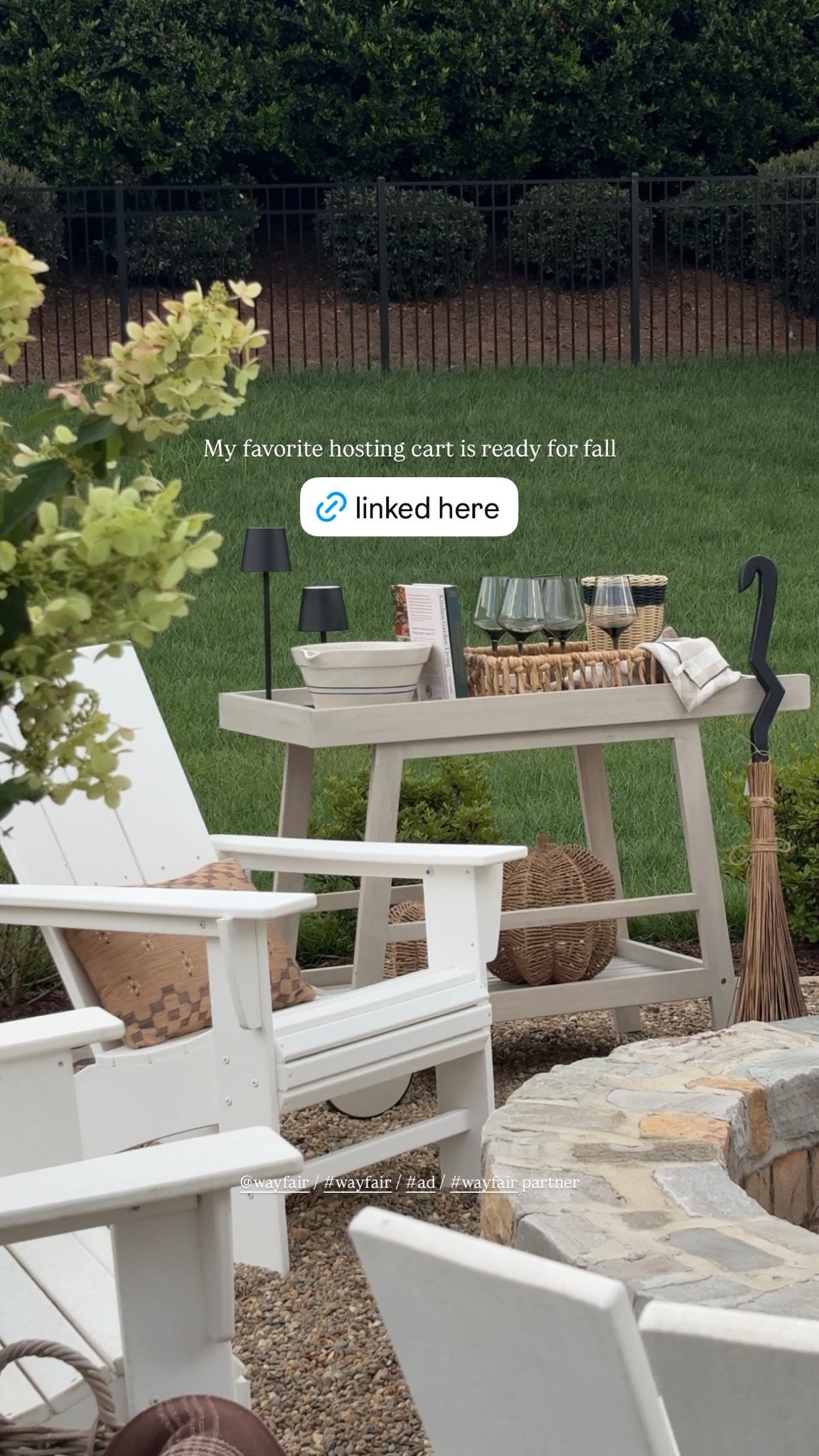 #Ad My favorite outdoor hosting cart is officially ready for fall. 🍂 I love having one spot stocked with everything we need for an easy night outside—from drinkware and serving pieces to the little details that make hosting feel effortless. Everything featured is from @wayfair and linked below!

@wayfair #Wayfair #WayfairPartner #ltkhome @shop.ltk