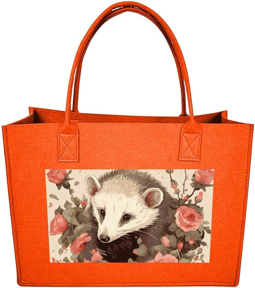 Opossum And Roses Tote Bag with Handles, Felt Handbag, Grocery Bags for Beach, Lightweight Should... | Amazon (US)