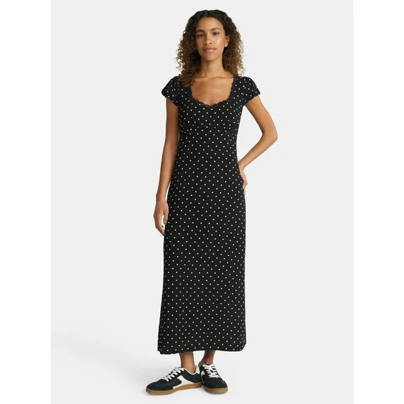No Boundaries Lace Trim Maxi Dress with Short Bubble Sleeves, Women's | Walmart (US)