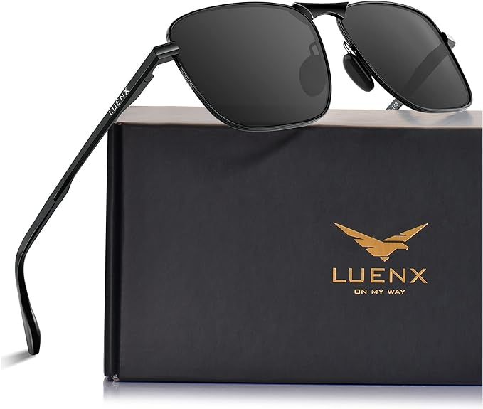 LUENX Rectangular Polarized Aviator Sunglasses for Men Retro Pilot Shades Driving UV400 Protectio... | Amazon (US)