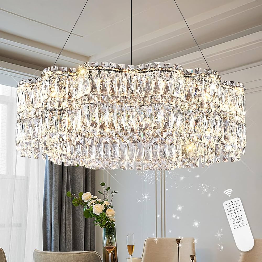 Modern Crystal LED Chandelier 32’’ with Remote Control Dimmable 3000-6500K Contemporary Chrom... | Amazon (US)