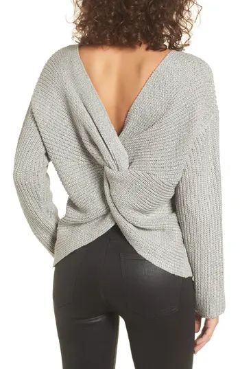 Women's Astr The Label Twist Back Sweater, Size Large - Grey | Nordstrom