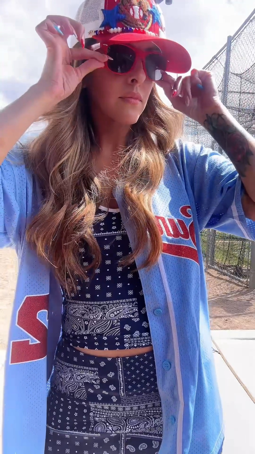 Loving this blue Paisley set, especially the low rise skort‼️😭🥰 super lightweight and stretchy material so it is great in the heat 🫠🥵😆 I am wearing a size small for top and bottom 🩵 the jersey and hat are fun DIY projects, be on the lookout for those 😍

#LTKootd #LTKdayinmylife #LTKActive