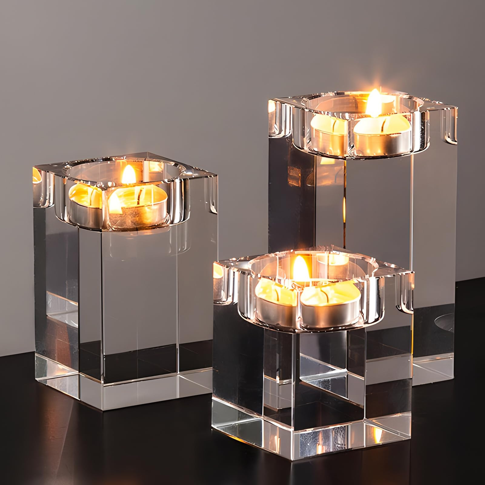 3 Pcs Crystal Candle Holders Clear Tea Light Candle Holders Square Candle Stand Glass Votive Cand... | Amazon (US)