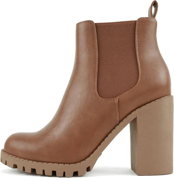 Soda Glove - Ankle Boot w/Lug Sole Elastic Gore and Chunky Heel | Amazon (US)