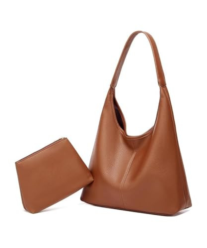 Tote Bag for Women Slouchy Hobo Bags Suede Bag Shoulder Handbag Leather Hobo Bags Trendy Tote Bag Casual Purse Bags (Brown 2pcs) | Amazon (US)