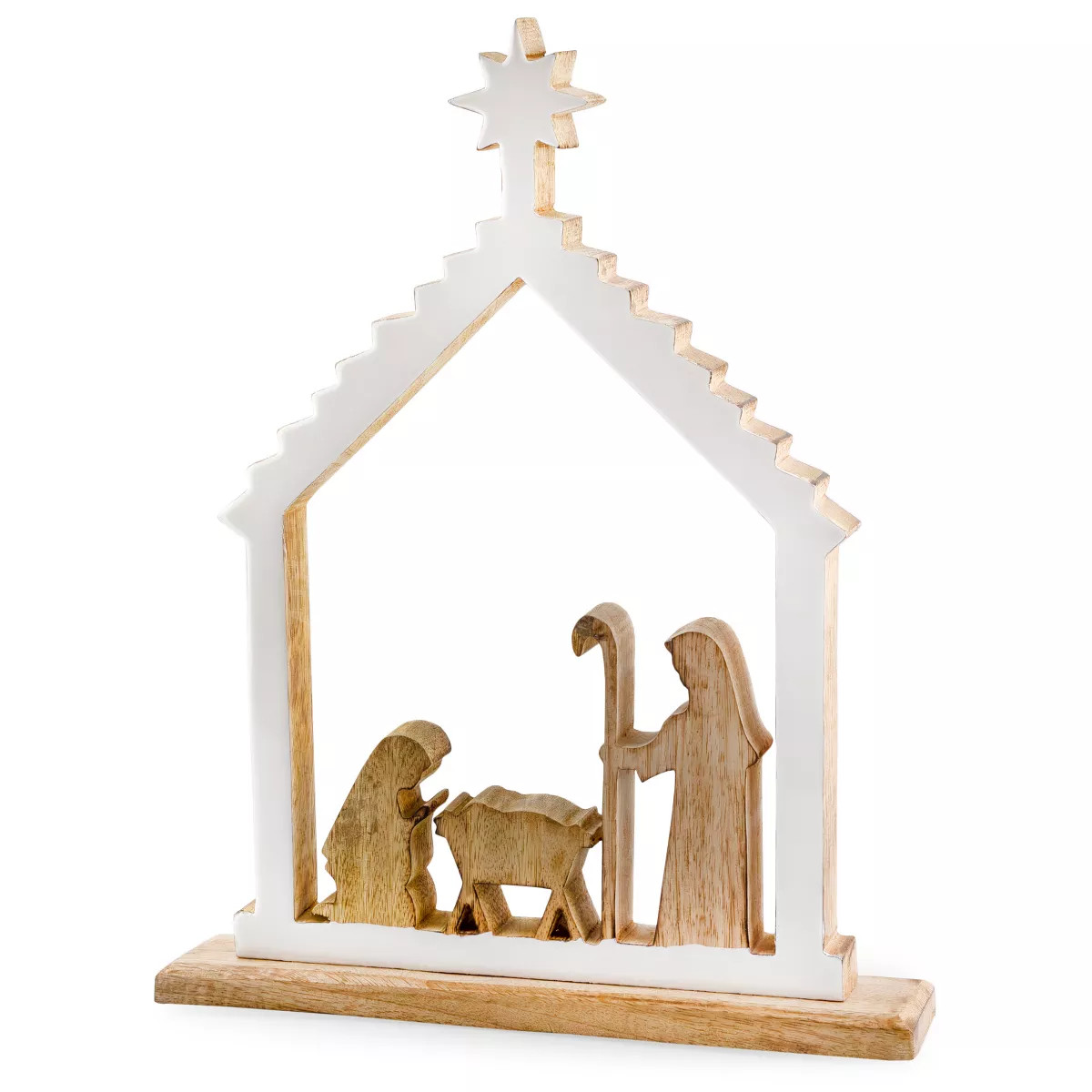AuldHome Design Wood Enamel Nativity Scene; Rustic Mango Wood w/ Enamel Christmas Decor Statue | Target