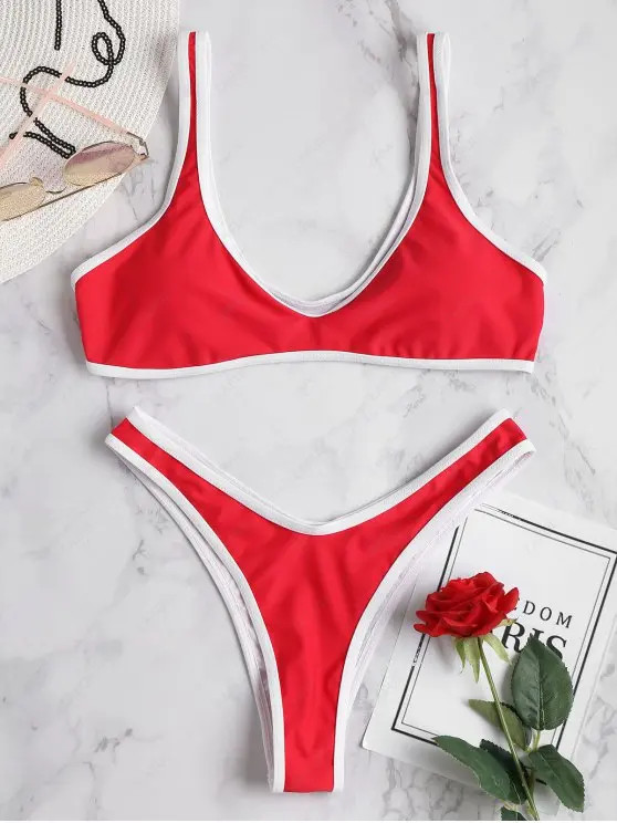 Contrast Trim Sport Bikini Set   BLUE EYES CHERRY RED MAROON | Zaful US