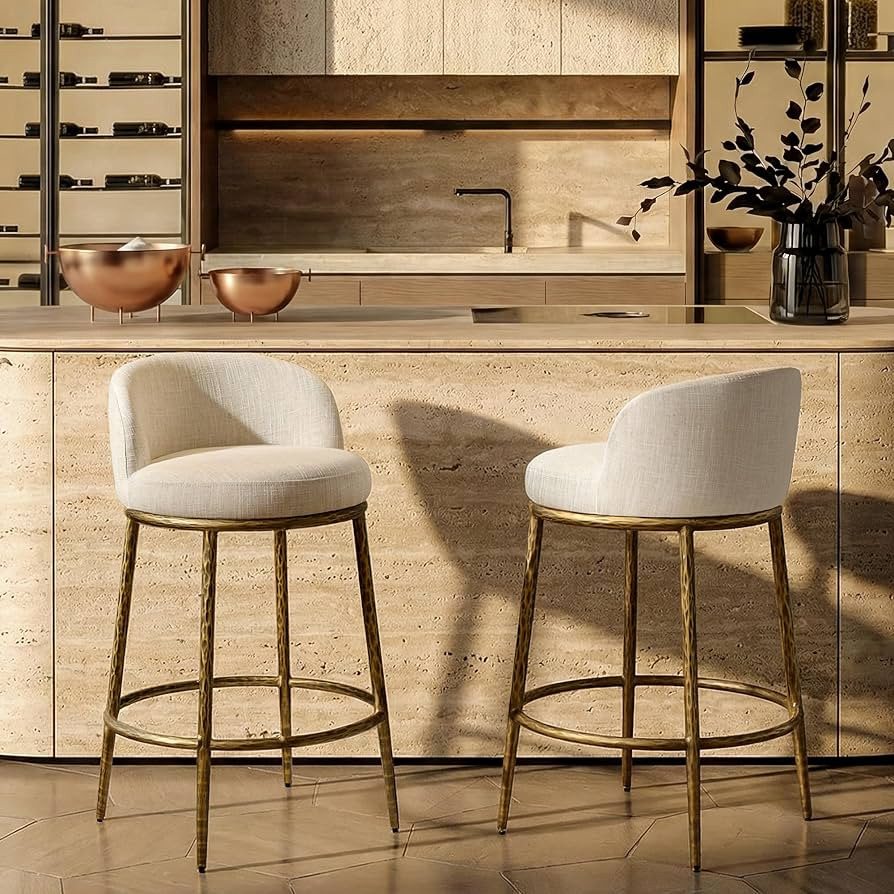 Morden Fort Modern Counter Height Bar Stools Set of 2, 26" Hand-Hammered Gold Bar Stools with Bac... | Amazon (US)