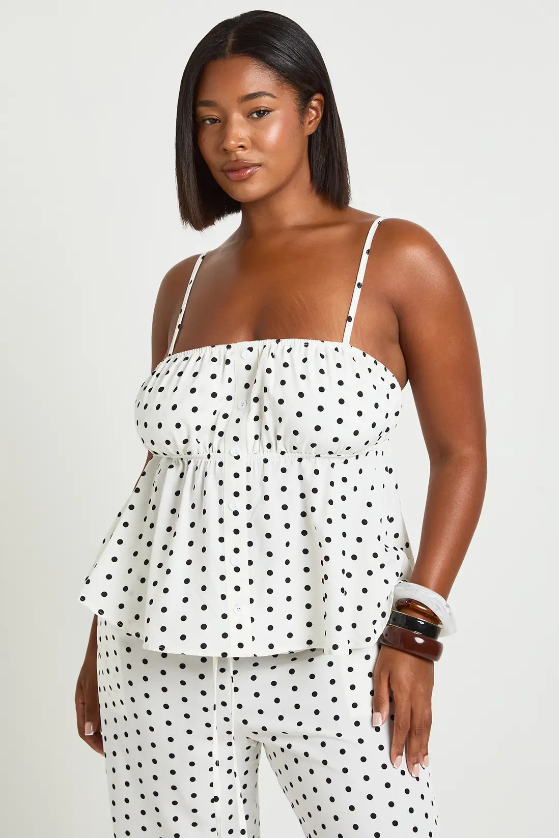 White Plus Polka Dot Strappy Smock Top | Boohoo USA | boohoo (US & Canada)