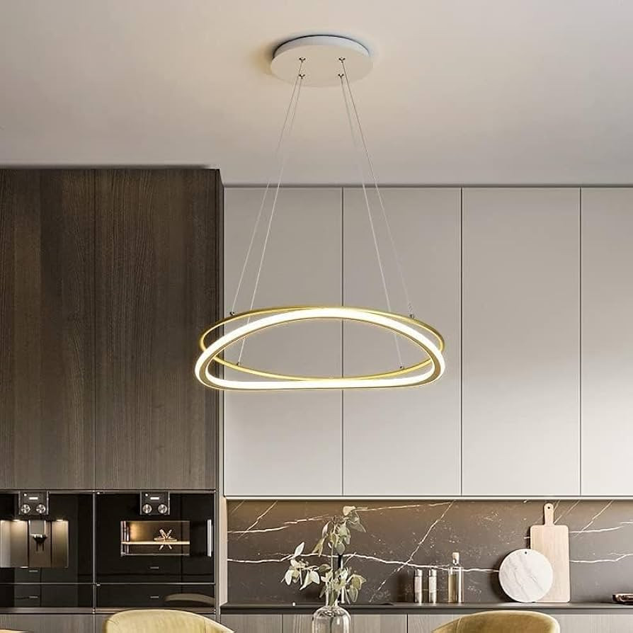 Gold Round Chandelier Integrated LED Metal Pendant Light Lamp Modern Dining Room Living Room Kitc... | Amazon (US)