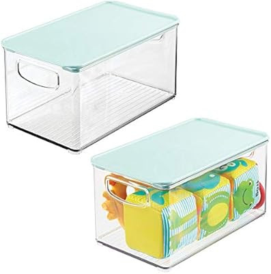 mDesign Kids Small Plastic Stackable Toy Storage Organizer Bin Box with Lid for Storing Action Fi... | Amazon (US)