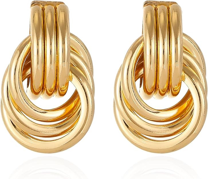 Gold/Silver Statement Geometric Earrings for Women Chunky Gold Knot Link Drop Dangle Earrings Tre... | Amazon (US)