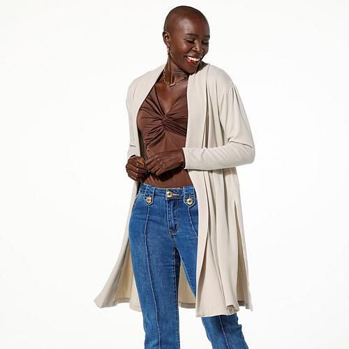 Iman Global Chic Oversized Knit Cardigan - Tan - Size Small | HSN