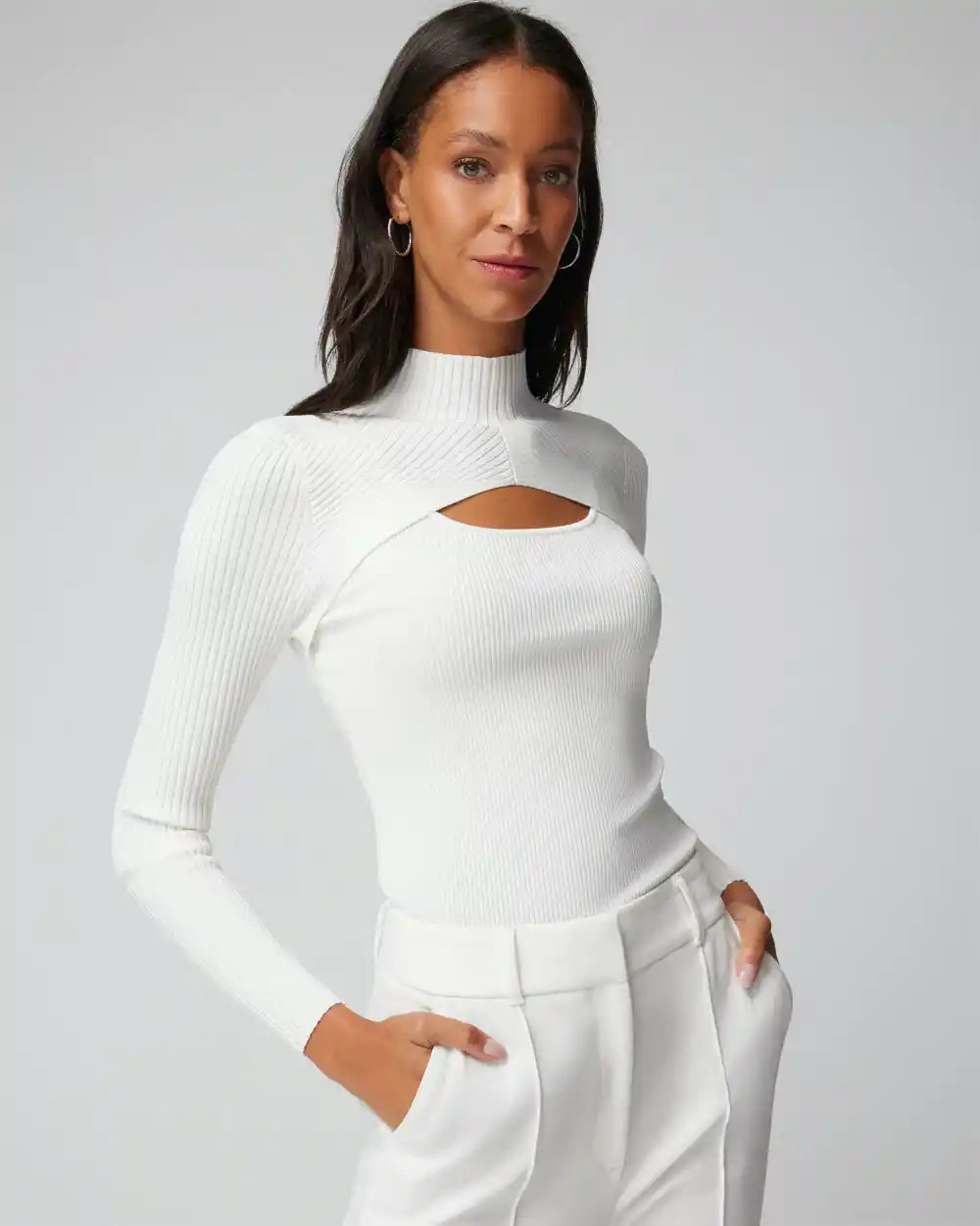 Long Sleeve Cutout Mockneck Top | White House Black Market