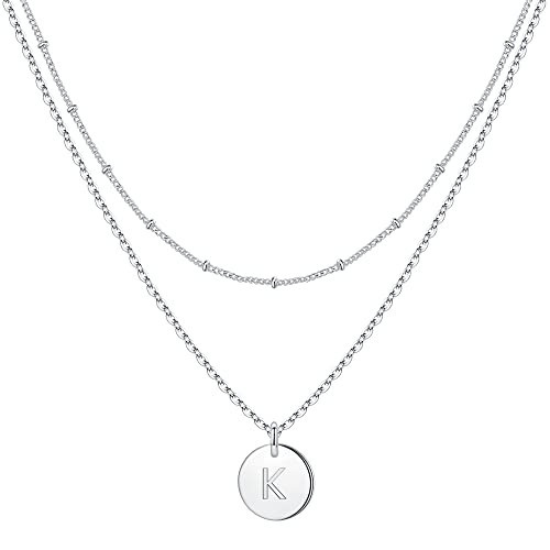 IEFWELL Silver Necklaces for Women Girls - Silver Initial Necklaces for Women Girls Gifts for Teen Girls Layered Necklaces for Women Silver Jewelry Letter K Necklaces for Teen Girls Jewelry | Amazon (US)