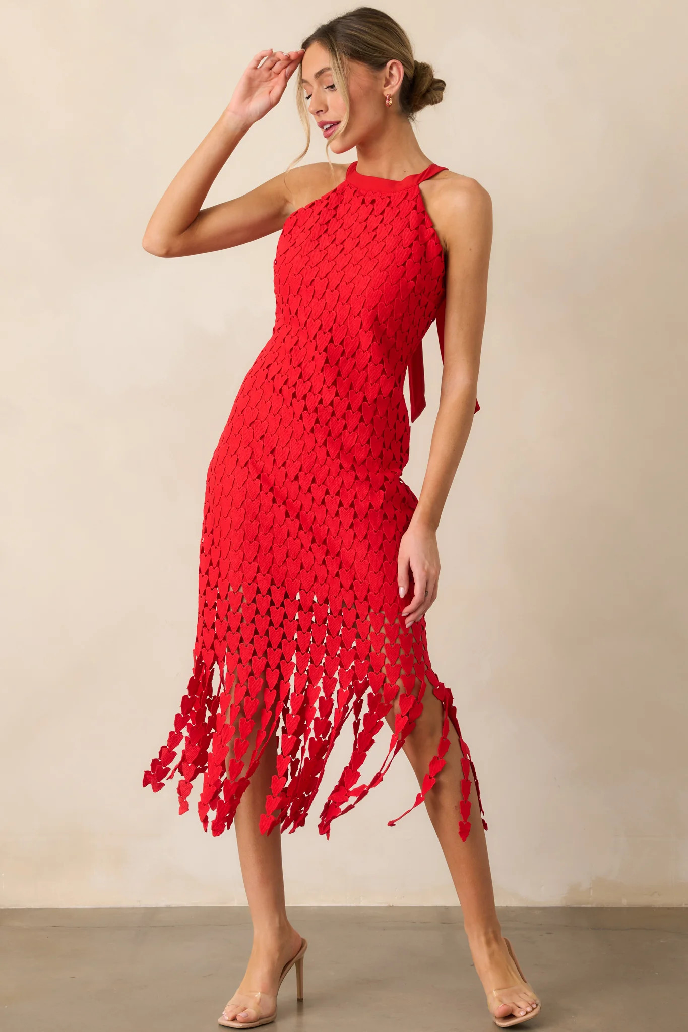 Heart On Display Red Heart Lace Midi Dress | Red Dress