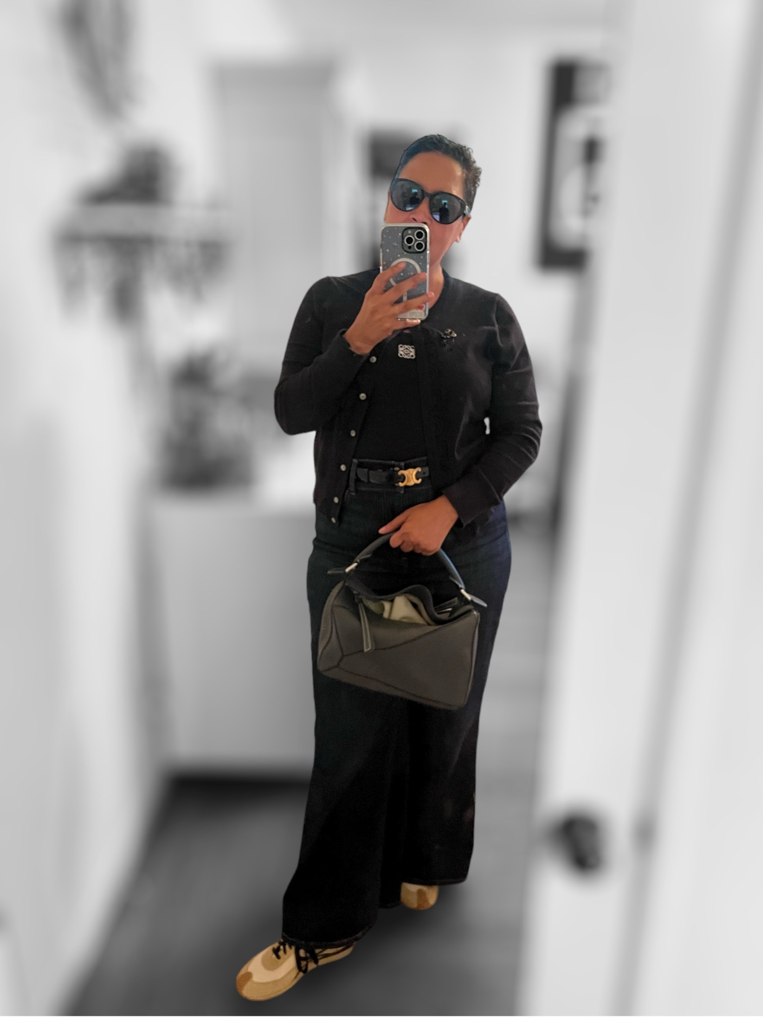 OOTD with some of my favorites! 
Tank+ Sneakers+bag= Loewe
Cardigan = JCrew
Jeans= Frame 
Belt=Celine
Glasses = Gucci 
@Loewe @jcrew @gucci @framedenim @celineparis

#LTKStyleTip #LTKOver40 #LTKMidsize