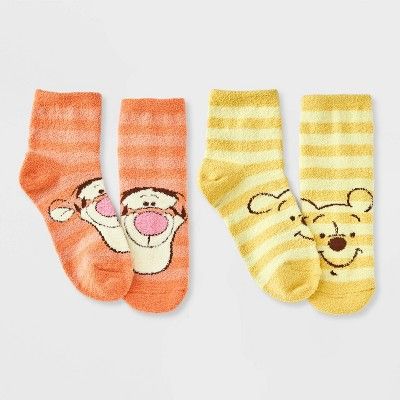 Women's 2pk Disney Winnie the Pooh and Tigger Cozy Ankle Socks - Yellow/Orange 4-10 | Target