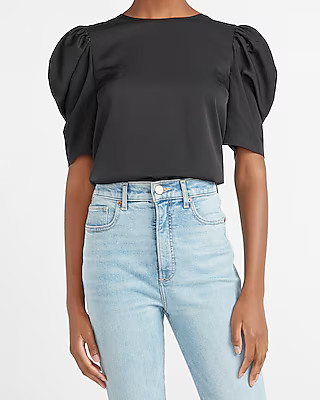 Puff Sleeve Crew Neck Top | Express