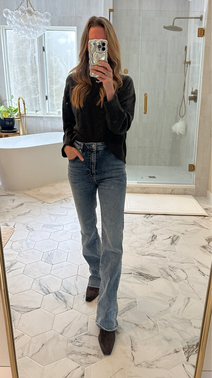 My absolute favorite frame denim sculpted stretch boot cut jeans are under $100 today and my sweater is so soft and only $24

#LTKGiftGuide #LTKHoliday #LTKCyberWeek