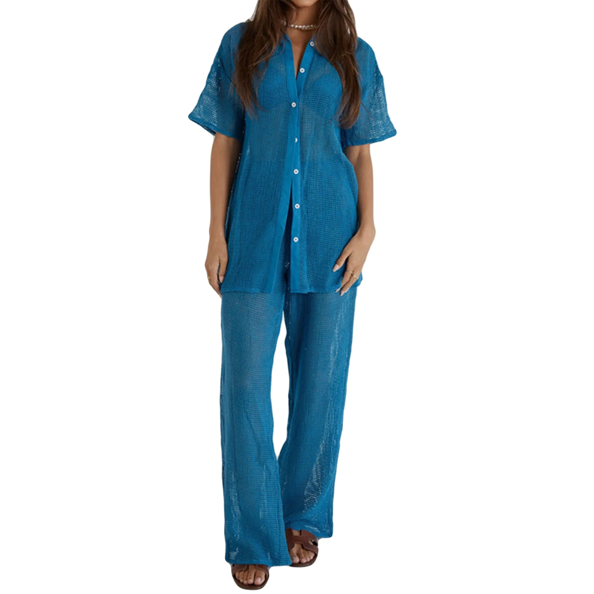 Cover Up for Women Crochet Hollow Out Top Pants Swimsuit Swimwear Beachwear 2Pcs Summer Outfits S... | Walmart (US)