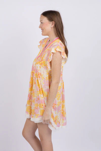 Poupette St Barth Mini Dress Sasha V in Yellow Flower Mix | CoatTails LLC
